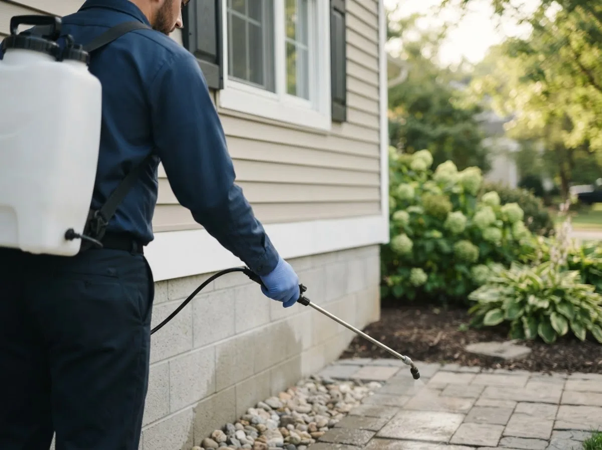 Pest control technician inspecting a home in Winger, MN